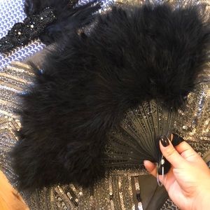 Feathered Tasseled Black Fan (Costume Accessories)
